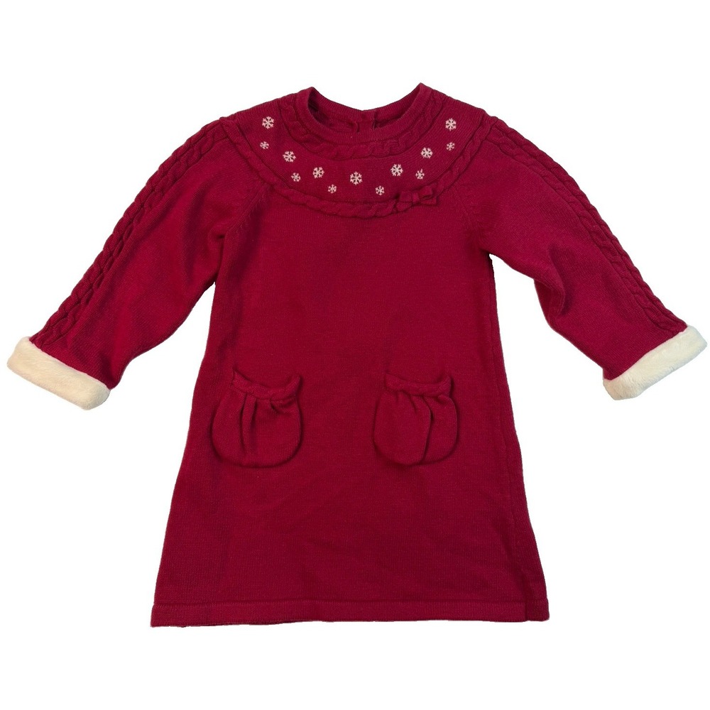 NWT Gymboree Baby Girl 18-24M Christmas Sweater Dress Red Snowflake Faux Fur